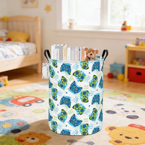 FANKANG Storage Basket, Nursery Hamper Canvas Laundry Basket Foldable with Waterproof PE Coating Large Storage Baskets for Kids Boys and Girls, Office, Bedroom, Clothes,Toys(Game) - color: Game
