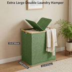 efluky Laundry Hamper with Lid, Double Laundry Hamper with 2 Removable Bags, 2 Section Laundry Basket with Bamboo Handles for Bathroom, Bedroom & Laundry Room,140L Green - color: Green, size: 140L Dual
