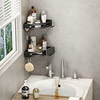 VOLPONE Corner Shower Caddy with Razor Holder Adhesive Shower Shelf Corner No Drilling (adhesive mounting, no suction cup) Bathroom Shower Organizer Storage Rack (2-Pack, Black) - style: Without Suction Cup Triangle with Hooks 2 Tier Black