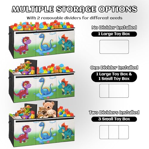 Extra Large Toy Box, Collapsible Storage Organizer with Lids, Sturdy Dinosaur Toy Chest for Boys Girls, 40"x14"x16" Kids Storage Bin Box Baskets for Living Room, Playroom, Bedroom, Nursery - color: Black