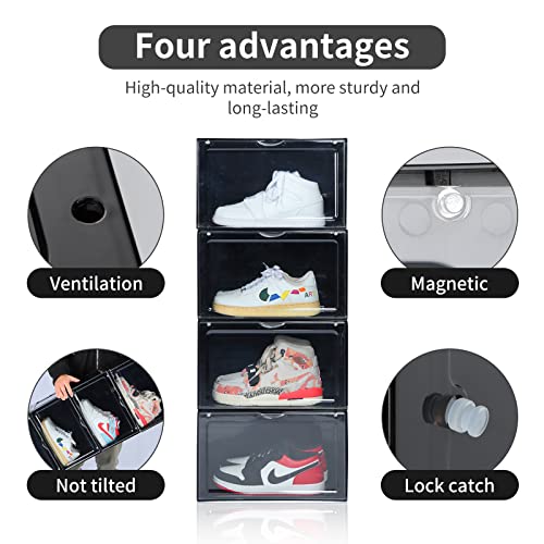 XL clear shoe storage boxes stackable, 8 Pack Large Shoe Boxes Clear Plastic Stackable, Drop side Sneaker Container Fit Size 13 (Black 8 Pack) - color: BLACK, size: 8 PACK