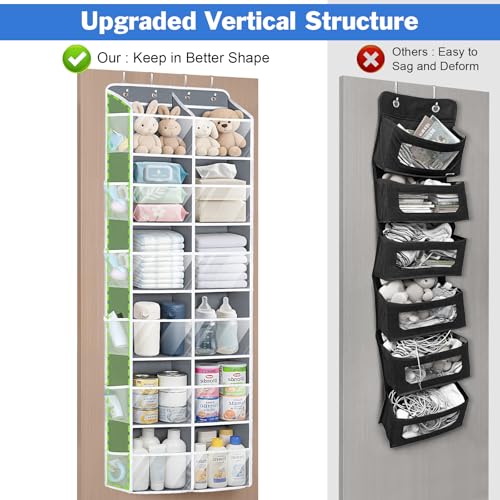 Univivi Over the Door Organizer, 6 Tiers Behind Door Storage with Clear Deep Pockets Hanging Organizer for Closet, Bedroom, Nursery, Bathroom and Sundries (Grey) - color: Grey