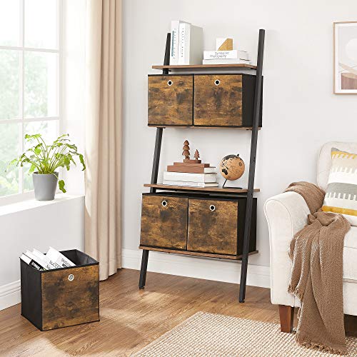 SONGMICS Storage Cubes, Set of 6 Storage Bins with Handles, Foldable Oxford Fabric and Non-Woven Fabric Storage Boxes, 11.8 x 11.8 x 11.8 Inches, Rustic Brown and Black URFB102B01 - color: Rustic Brown, size: 6 Pack (11.8"L x 11.8"W x 11.8"H)