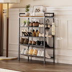 5 Tier Shoe Rack, Shoe Rack for Entryway with Hook, Shoe Organizer with Adjustable Mesh Shelves, Metal Shoe Storage, Closet, Bedroom Living Room Garage - size: 5 Tier