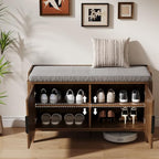 39.4" Fluted Shoe Cabinet Storage with Bench, 2-Tier Entryway Bench with Adjustable Shelves and Detachable Cushioned Seat, Shoe Organizer Bench Cabinet for Entryway, Living Room, Hallway Walnut - color: Walnut