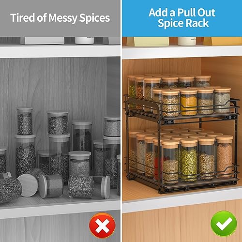 BOIVSHI 2-Tier Spice Rack, Pull Out Cabinet Organizer Spice Racks Height Adjustable Heavy Duty Metal Basket for Inside Cabinets & Pantry Closet(9.5''Wx10.5''Dx9.5''H) - size: 2 Tier,9.5''Wx10.5''Dx9.5''H
