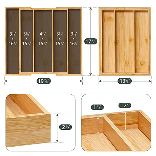Bamboo Utensil Organizer Cutlery Organizer - Expandable 5 Slots Multipurpose Kitchen Drawer Organizer for Large Cooking Utensils, Baking Tools, Knife Set W13.7"-19.9" x L17.6" X H2.5"(Yellow) - color: Yellow