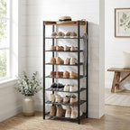 HOOBOR 8 Tier Shoe Rack, Large Capacity Shoe Storage for 14-16 Pairs, Sturdy Metal Shoe Shelf for Closet Entryway, Space Saving Shoe Organizer for Sneakers Heels, Rustic Brown BF48XJ01 - size: 20.5" L x 11.8" W x 53.9" H