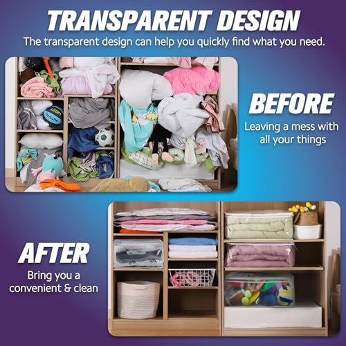 HIBAG 20 Gallon Large Storage Bag for Clothes, Zipper Clothing Storage Bag, Clear Organizer with Reinforced Handles, for Comforters Blankets Pillows Bedding (4 Pack) - size: 20 gal Clear - 4 pack