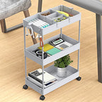 SPACELEAD 3 Tier Rolling Cart with Wheels, Storage Craft Art Trolley Organizer Serving, 3 Hanging Baskets Easy Assembly, for Office, Living Room, Kitchen, Gray - color: Grey
