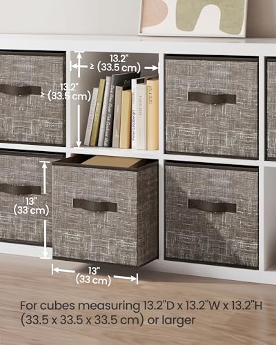 SONGMICS Storage Cubes, 13-Inch Non-Woven Fabric Bins with Double Handles, Set of 6, Closet Organizers for Shelves, Foldable, for Clothes, Walnut Color UROB033K02 - color: Walnut Color, size: 13"L x 13"W x 13"H