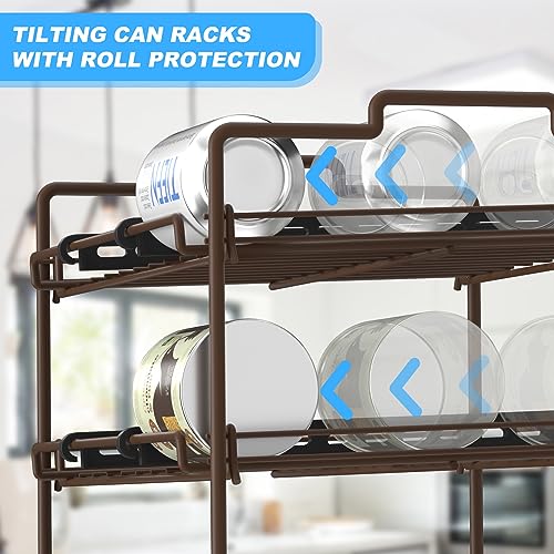 4 Tiers Stackable Can Rack Organizer, Wear-resistant Upgrade Beverage Food Can Dispenser Holder Holds up to 48 Cans for Kitchen Cabinet and Pantry (Brown) - color: brown