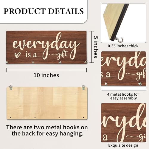 Everyday is A Gift Wooden Key Holder for Wall - 5"x10" Key Organizer Hanger with 4 Hooks for Home Front Door Hallway Entryway Kitchen - Home Office Decor & Housewarming Gifts Supplies - A04 - color: Everyday Is A Gift