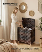 SONGMICS 3-Section Laundry Hamper with Lid, 42.2 Gal (160L) PE Rattan Laundry Basket with Removable Washable Liners, for Bedroom & Living Room, Chestnut Brown ULCB223ME01 - color: Chestnut Brown, size: 160 L (3 Basket)