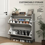 HOMCOM Shoe Storage Cabinet with 2 Flip Drawers, Legs, Farmhouse Freestanding Narrow Shoe Cabinet, Slim Hidden Rack Organizer for Entryway, Hallway, Light Gray Wood Grain - color: Light Gray