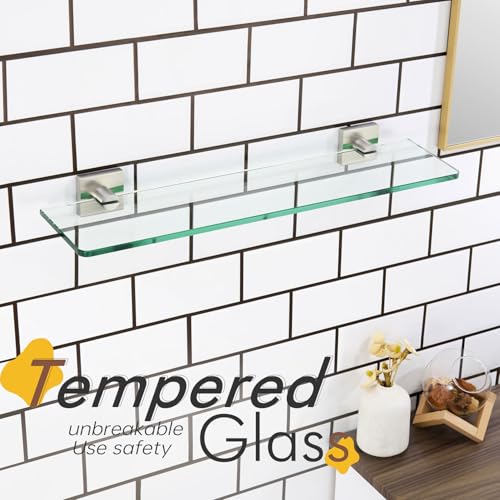 KOKOSIRI Floating Shelves Wall Mount 20-Inch Bathroom Tempered Glass Shelf for Kitchen Storage Shower Hanging Rack, Brushed Stainless Steel B1107BR-L20 - color: Brushed Nickel, size: 20-Inch