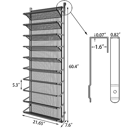 10 Tier Shoe Rack Over The Door Shoe Organizer Hanging Shoe Storage The Door Shoe Rack for Closet Pantry Wall Floating Shelves (10 Tier, Silver Grey)