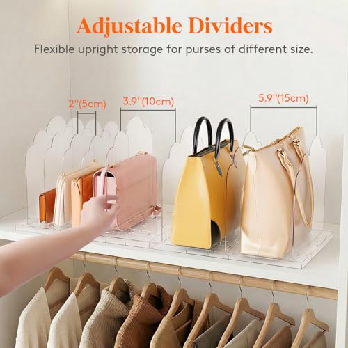 Lifewit Purse Organizer for Closet, 9.7" Tall Clear Handbags Storage Organizer, Adjustable Clutch Organizer Holder for Closet, 2 Pack Bookshelf Dividers for Sweater in Bedroom 35 x 24cm/14 × 9.5" - size: 9.7"H