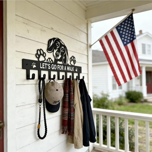 Dachshund Key & Dog Leash Holder for Wall, 7-Hook Wall Dog Storage Organizer for Entryway, Hallway, Front Door, Kitchen, Small Black Key Rack, Wall-Mounted Key Hanger, Dachshund Gifts & Decor - color: Dachshund