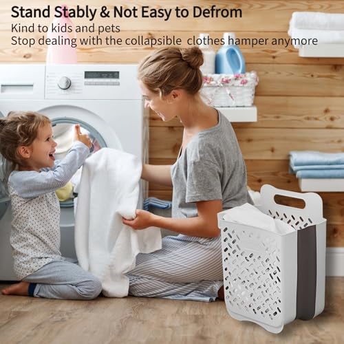 Plastic Collapsible Hanging Laundry Baskets with Carry Handle, Space-Saving Wall Hanging Laundry Basket Durable Tall Folding Plastic Laundry Hamper Waterproof Dirty Clothes Organizer XL+L - size: XL and L Set