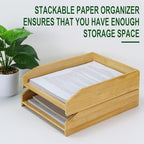 MultiBey A4 Bamboo Stackable Paper Tray 2-Pack, 2-Tier Anti-Toppling Desk Organizer, Wooden Letter Document Magazine Tray Desktop File Folder Holder for Office & Home Supplies