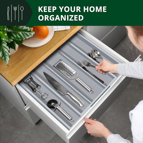 ROYAL CRAFT WOOD Luxury Bamboo Kitchen Drawer Organizer - Silverware Organizer - Utensil Holder and Cutlery Tray with Grooved Drawer Dividers for Flatware and Kitchen Utensils (5 Slot, Gray) - color: Gray, size: 5 Slot