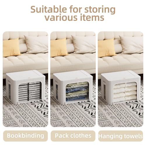 FHSQX 8 Pack Clothes Storage Bins - Foldable Storage Bins for Clothes Fabric Storage Box with Metal Frame (Cream White, 16.5x12.2x12.2 inch) - color: Cream White, size: 16.5x12.2x12.2 inch