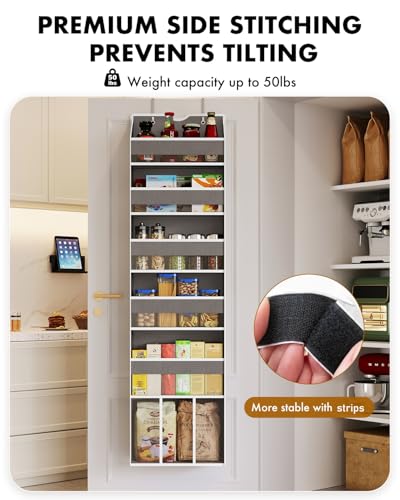 Over the Door Hanging Organizer for Bathroom & Nursery - 6 Shelf Closet Door Organizer, Anti Tilt 50LB Load Baby Behind Door Storage with 6 Large Clear Front & 12 Mesh Pockets, Small Space Essentials - color: Grey