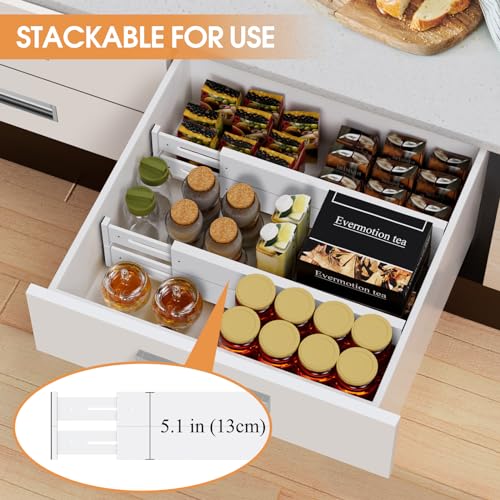 Bamboo Drawer Dividers,17-22" Adjustable Kitchen Drawer Organizer for Clothes,4 Pack Expandable Drawer Organization Separators for Bedroom,Bathroom,Dresser and Office,White - color: White, size: 17-22 IN