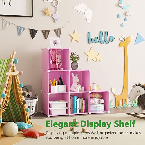 C&AHOME Cube Storage Organizer, 6-Cube Shelves Units, Closet Cabinet, DIY Plastic Modular Book Shelf, Ideal for Bedroom, Living Room, Office, 36.6" L x 12.4" W x 36.6" H Pink UPCS06P - color: Pink