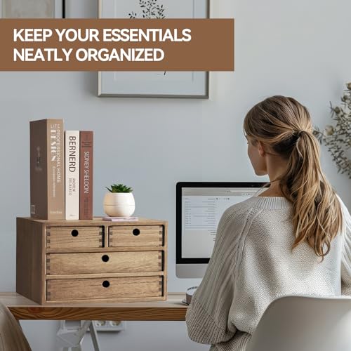 Kirigen Wood Desktop Storage Cabinet/Workspace Document Office necessity Organizer with 4 Drawers/Home,office Letter Mail Sorter with 3 levels/Hold Makeup Box (BR, 3-layer &4 drawers) Dark brown - color: Dark brown, size: 3-layer &4 drawers