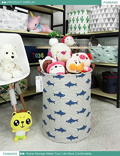 FANKANG Storage Basket, Nursery Hamper Canvas Laundry Basket Foldable with Waterproof PE Coating Large Storage Baskets for Kids Boys and Girls, Office, Bedroom, Clothes,Toys（Shark） - color: Shark
