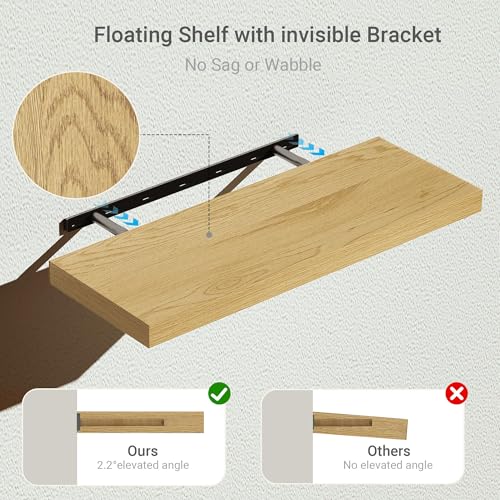 Vivelove Floating Shelves 24 inchs Long, Bathroom Shelves Over Toilet 9.1” Deep, Wall Mounted Wall Shelves for Bedroom, Living Room, Kitchen, Office, Rustic Home Decor, Oak, Set of 2 - color: Oak, size: 24”Wx9.1”Dx1.6”H