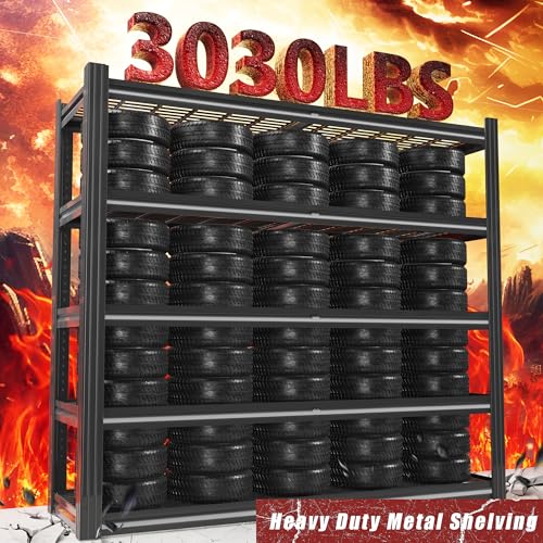 48" W Metal Garage Shelving 5 Tier Storage Shelves Heavy Duty 3030LBS Adjustable Shelf Unit Garage Shelving for Warehouse, Industrial, Basement, 72" H x 48" W x 24" D - color: Black-hidden Hole, size: 48" W x 24" D x 72" H