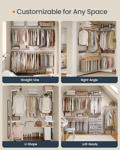 SONGMICS HOME Closet System, Closet Insert Organizer, 4-6 ft, Adjustable Metal Shelving Unit with 6 Hanging Rods, 6 Shelves, and Hooks, for Pantry Mudroom Garage Basement, Cloud White URGR032W01 - size: 3 Tier