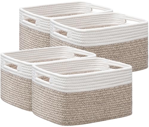 UBBCARE 4 Pack Storage Baskets for Shelves, Baskets for Organizing, Cube Shelf Storage Bin with Handles, Woven Storage Basket, 13"L x 9"W x 7.5"H, White&Light Brown - color: White&Light Brown, size: 4 Pack-13"(L)×9"(W)x7.5"(H)