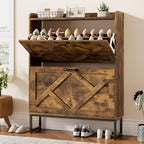 Nicetree Shoe Cabinet Organizer with 2 Flip Drawers, Freestanding Narrow Rack with Metal Legs, Farmhouse Slim Shoe Storage for Entryway, Foyer, Hallway, Rustic Brown - color: Rustic Brown, style: 2-Drawers
