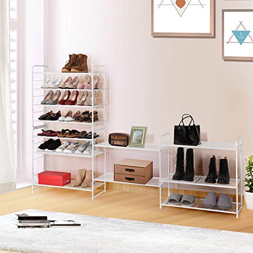 Simple Trending 4-Tier Stackable Shoe Rack, Expandable & Adjustable Shoe Organizer Storage Shelf, Wire Grid, White - color: White, size: 4 Tiers