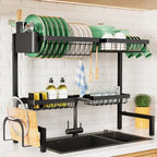 Kitsure Over The Sink Dish Drying Rack - 26.8" to 33.9"x21.5", Adjustable Sink Drying Rack for Kitchen Sink with Large Capacity, 2-Tier Dish Rack Over Sink with Multifunctional Baskets, Black - color: Black, size: Large