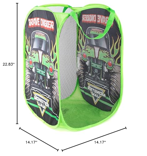 Jay Franco Monster Jam Grave Digger Pop Up Hamper - Mesh Laundry Basket/Bag with Durable Handles - color: Monster Jam - Grave Digger
