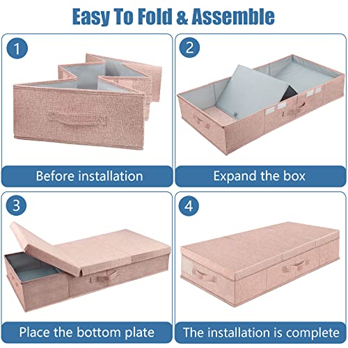Supowin Underbed Storage Containers Bin with Lids, Large Under Bed Storage Organizer Box with Handle, Foldable Under the Storage Bags for Organizing Clothes, Shoes, Blankets, Pillows - color: D-Pink