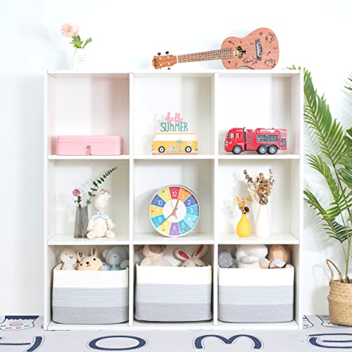 MINTWOOD Design 3-Pack Storage Baskets for Shelves, Playroom and Classroom, Book Basket, Decorative Storage Cube Bins, Woven Closet Organizers, Pantry and Shoe Organizer, 3-Tone Grey - color: 3-Tone Grey