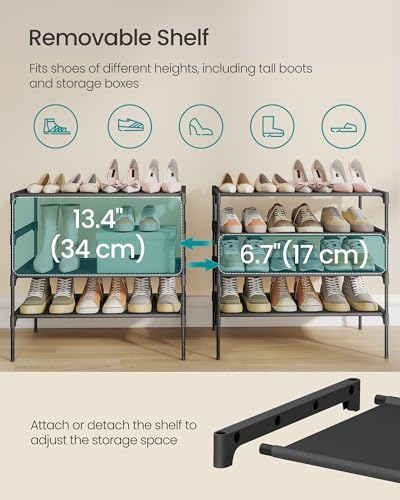 SONGMICS Shoe Rack, 4-Tier Shoe Storage Organizer, Space-Saving, 11.7 x 24.5 x 27.7 Inches, Entryway, Metal Frame, Non-Woven Fabric Shelves, Ink Black ULSH024BH01 - color: Ink Black, size: 4 Tiers (24.5"W)