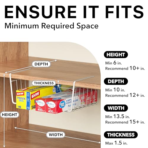 Simple Houseware 6PK Under Shelf Basket, White - size: 6 Pack
