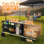 70”L Extender Collapsible Wagon, Extra Long Foldable Wagon Cart with Extended Tailgate, Heavy Duty Rolling Utility Cart with All-Terrain Big Wheels for Transport Sports Beach, Black - size: 360L