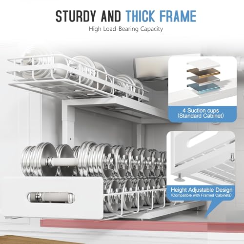 Under Sink Organizer Upgrade To Professional Rails,2-Tier Dual Pull Out Cabinet Storage,Height Adjustable Slide Out Drawers For Bathroom Kitchen,2 Pack-21"Dx12.8"-16.9"H,White - color: White, size: 2 Pack-21"Dx12.8"-16.9"H