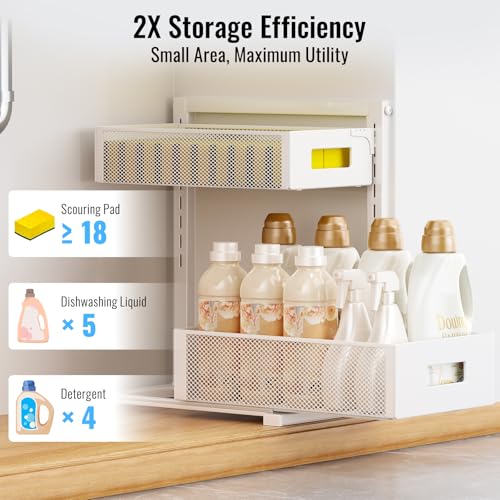 TISTAYA Under Sink Organizer, Bathroom Organizers and Storage, Cabinet Organizer Pottery Barn Furniture for Kitchen, Bathroom, Pantry, Laundry, Study, White，1XL, 2PCS - color: White, size: XL-2PC
