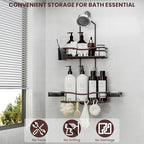 REINHARDT Shower Caddy Hanging, Rustproof Shower Caddy Anti-Swing Shower Organizer No Drilling Showers Racks with Soap Holder Multi Hooks Bathroom Storage for Shampoo Sponge, Bronze - color: Bronze