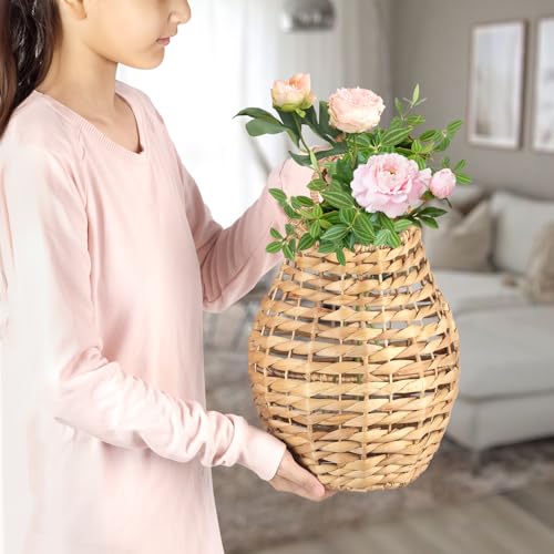 Natural Handwoven Wall Hanging Water Hyacinth Basket for Front Door Flowers & Home Decor – Handwoven Wicker Wall Baskets with Loop Handle – Decorative Organizer for Entryway Mail, and Seasonal Display - color: Model 1