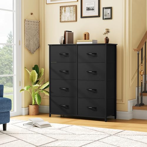 DWVO Fabric Dresser for Room, Tall Storage 8 Drawers, Black Dresser & Chest of Drawers, Storage Drawer Organizer for Closet, Living Room - color: Black, style: 8-Drawer